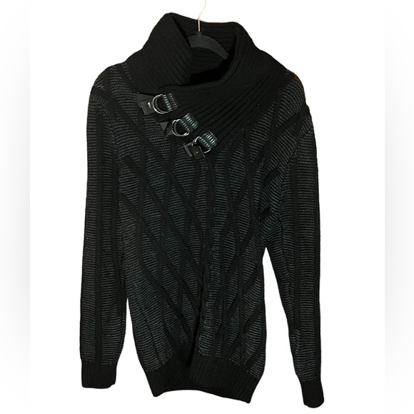 LCR WOOL BLEND BLACK & DARK GRAY FASTEN COLLAR WEAVE SWEATER VERY GOOD C… - Picture 1 of 8